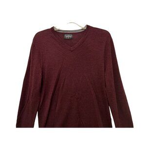 Men's Med HOWICK V-Neck Sweater 100% Merino Wool Burgundy Sweater